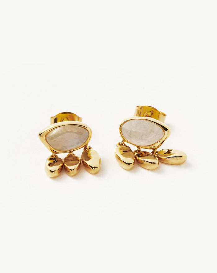 Molten Gemstone Charm Stud Earrings | 18ct Gold Plated Vermeil/Rainbow Moonstone Earrings Missoma