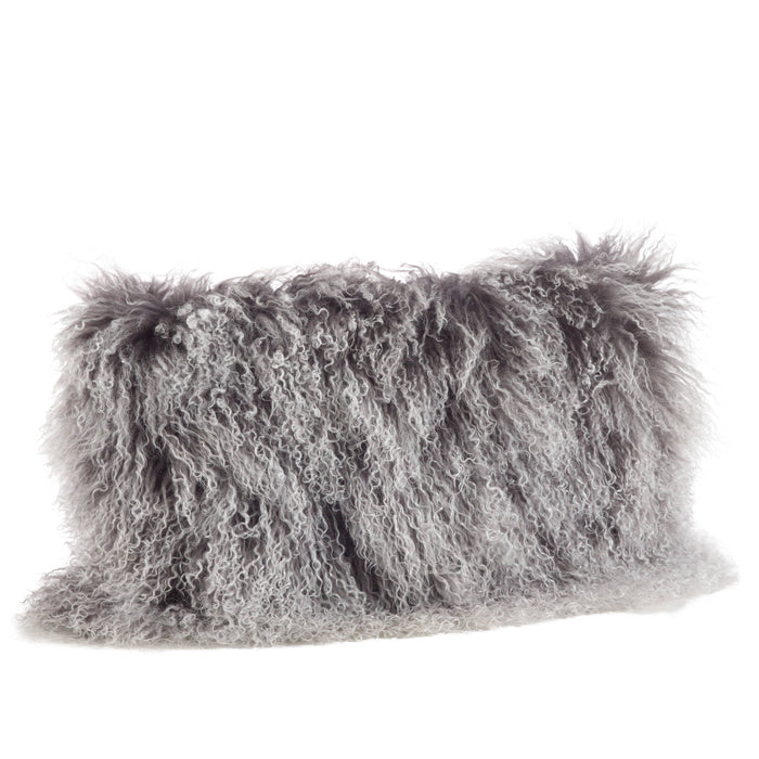 Mongolian Lamb Fur Pillow - Poly Filled: Charcoal / Polyester Insert / 12"x20"