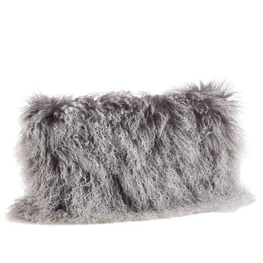 Mongolian Lamb Fur Pillow - Poly Filled: Charcoal / Polyester Insert / 12"x20"
