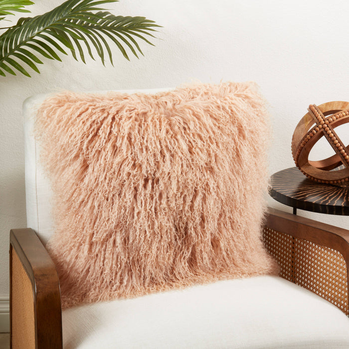 Mongolian Lamb Fur Pillow - Poly Filled: Charcoal / Polyester Insert / 12"x20"