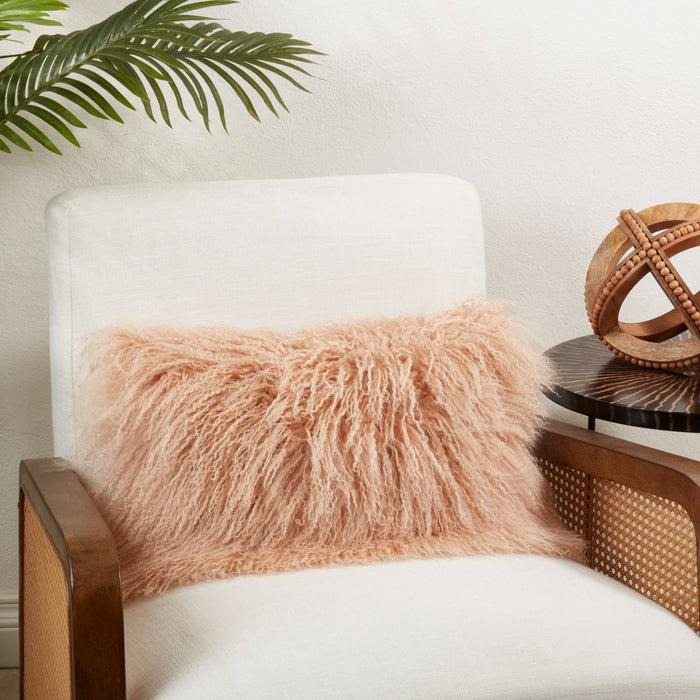 Mongolian Lamb Fur Pillow - Poly Filled: Oyster / Polyester Insert / 12"x20"