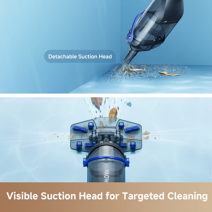 Vaccum cleaner with detachable and visible suction head on a blue background