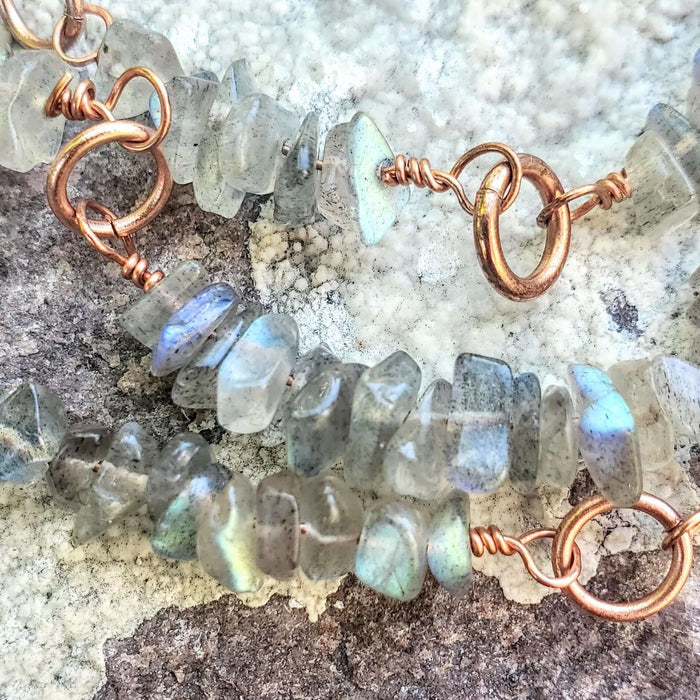 Multi Strand Labradorite Chip Copper Swirls Necklace