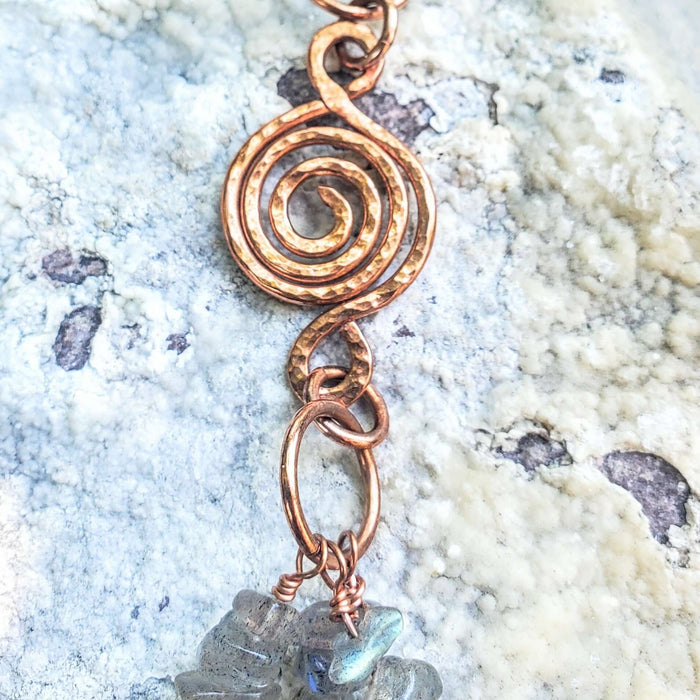 Multi Strand Labradorite Chip Copper Swirls Necklace
