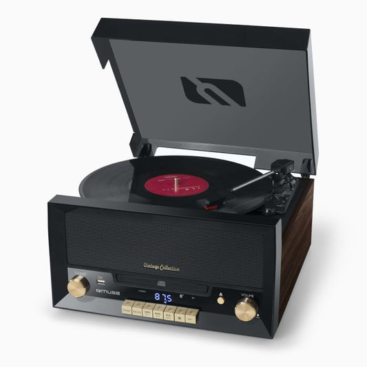 Euronics Ireland Muse Turntable Micro System, 6 in1, USB Port, 20W - Wooden / Black - MT-112W Audio