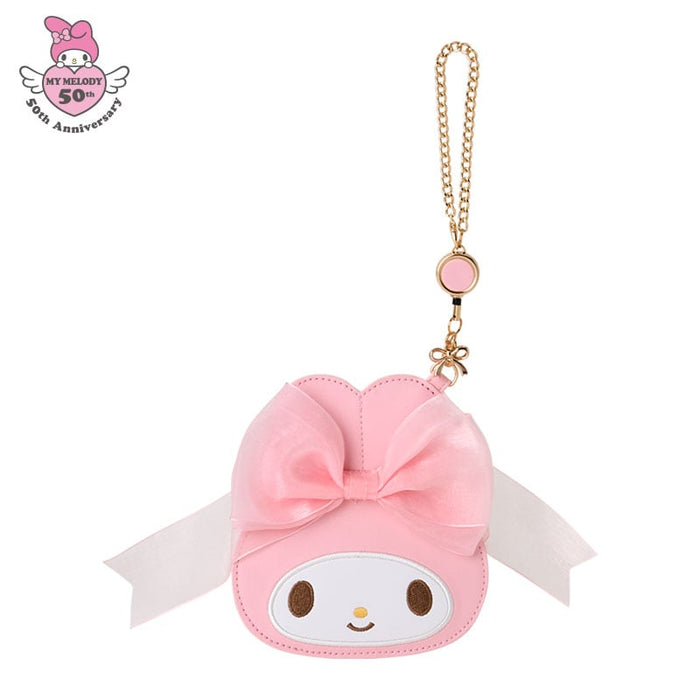 My Melody Card Case with Key Reel (50th Anniv. Ribbon Series) Accessory Japan Original