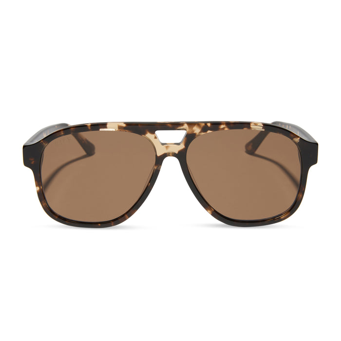 jessie james decker x diff eyewear featuring the nash navigator sunglasses with a espresso tortoise frame and brown lenses front view
