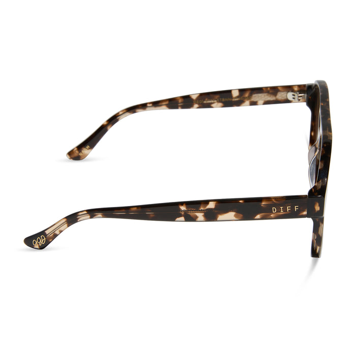 jessie james decker x diff eyewear featuring the nash navigator sunglasses with a espresso tortoise frame and brown lenses side view