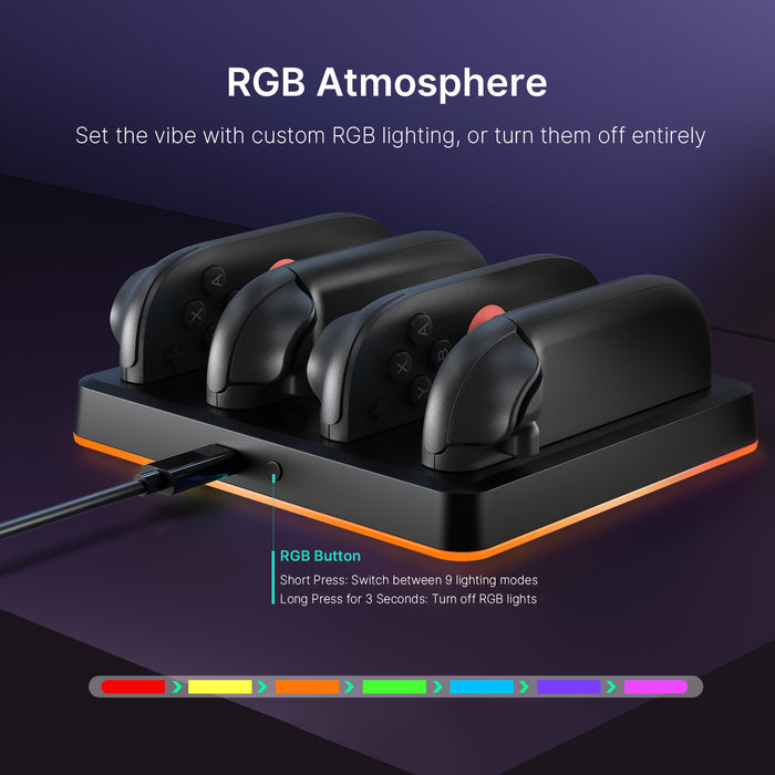 This dock features RGB ambient lighting that can be adjusted manually.