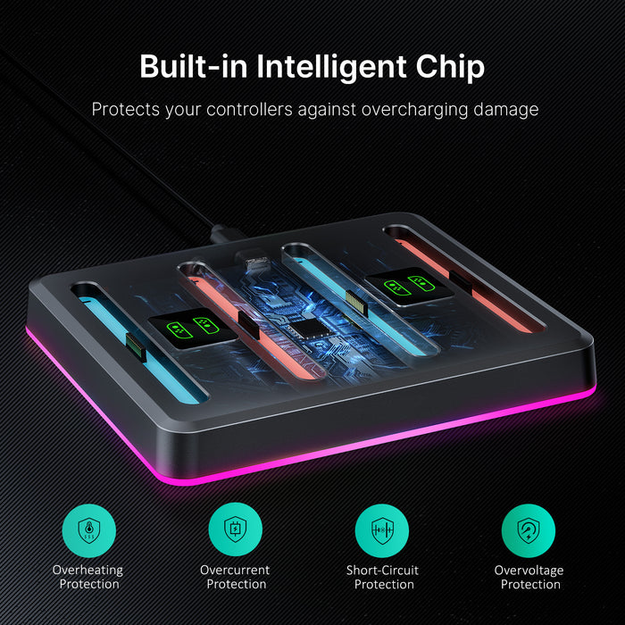 Inside view of the charging dock’s smart chip, which prevents battery damage.