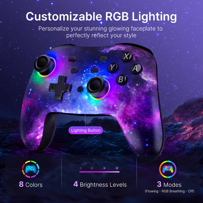 Hall Effect controller with backlit faceplate on a rock.