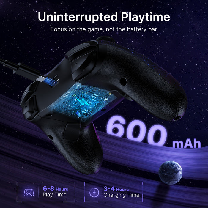 Rear view of Hall Effect controller with charging cable inserting.