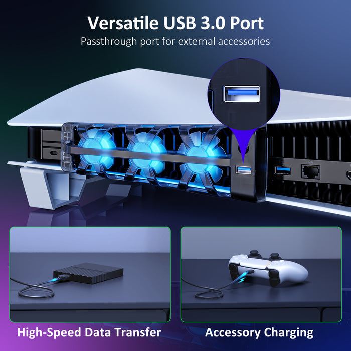 USB3.0 Port on the cooling fan can be used for charging Controller or data transfer
