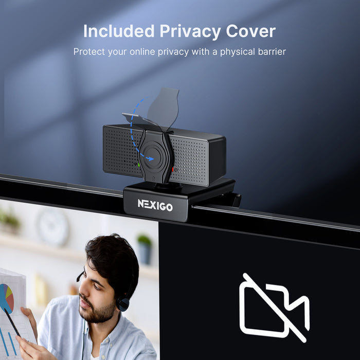 The privacy cover on the webcam is slowly closing.