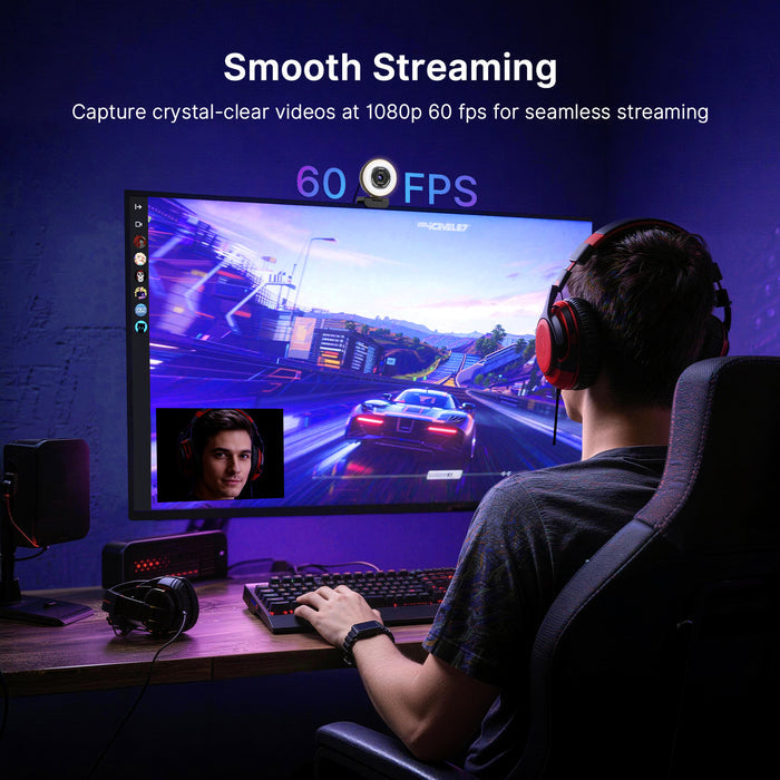 A game streamer live streaming smoothly at 60FPS in low light