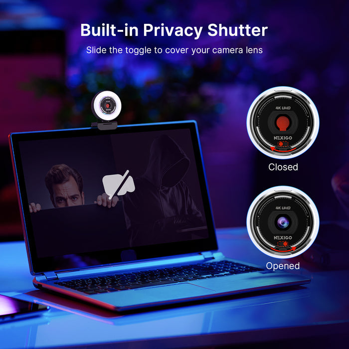 Built-in privacy cover of the N680E Pro shown open and closed