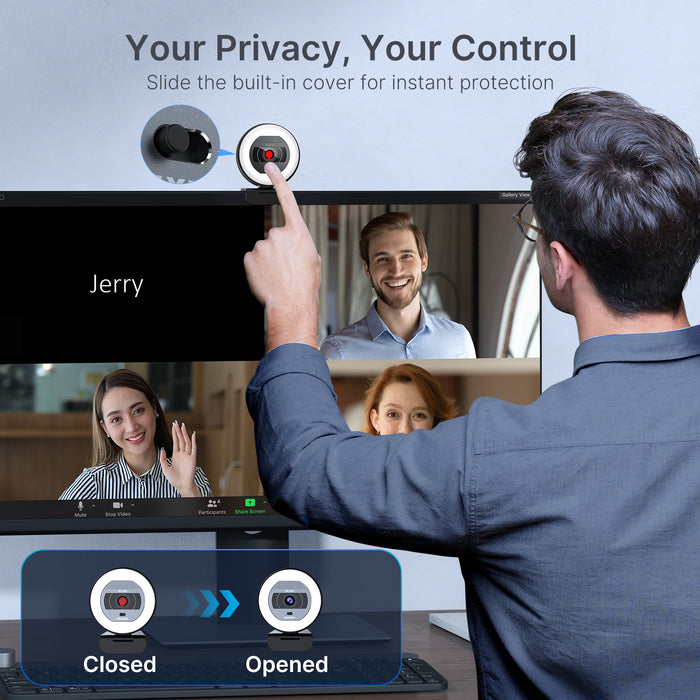 After the meeting, a man opens the webcam’s privacy shutter