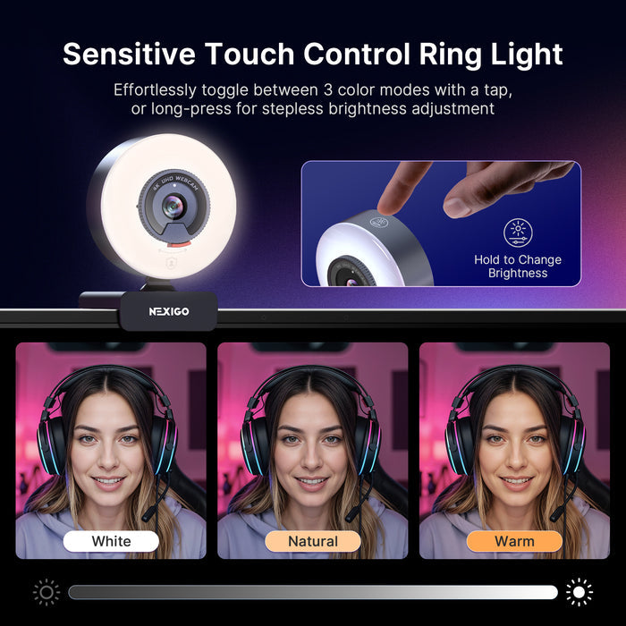NexiGo N960E Plus 4K Webcam with Ring Light & Remote Control