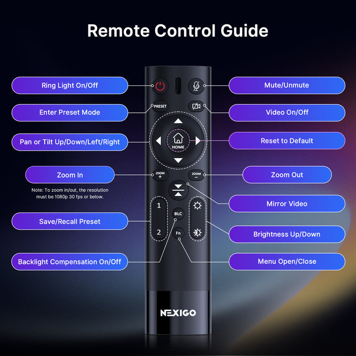 NexiGo N960E Plus 4K Webcam with Ring Light & Remote Control