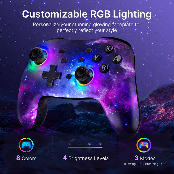 NS32 controller with backlit faceplate on a rock background.