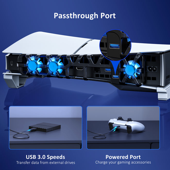 The cooling fan features USB 3.0 for fast data transfer and an extra charging port.