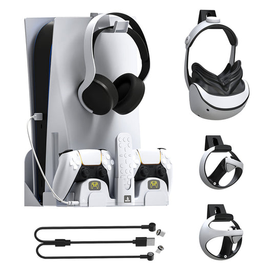 NexiGo PS5 (All Versions) and PSVR2 Wall Mount Kit with Charging Station, Controller Holder, and Headphone Hanger - Metal Wall Hanging Charger Stand for Playstation 5 Console/Slim (Disc& Digital)