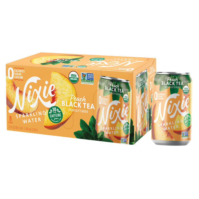 Nixie Organic Peach Black Tea Sparkling Water 3 Pack 12 OZ Can - 24 Count
