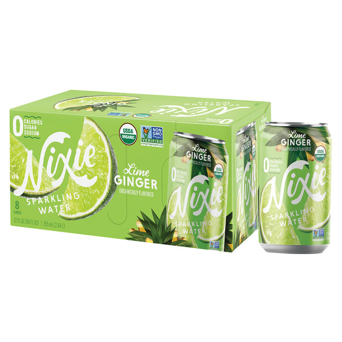 Nixie Organic Sparkling Lime Ginger Water 3 Pack 12 OZ Can - 24 Count