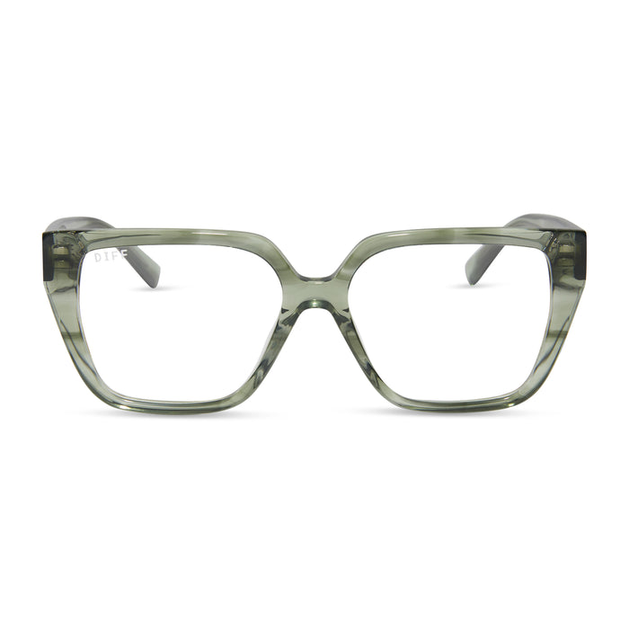 diff eyewear featuring the olive square prescription glasses with a cool matcha green frame and prescription lenses front view