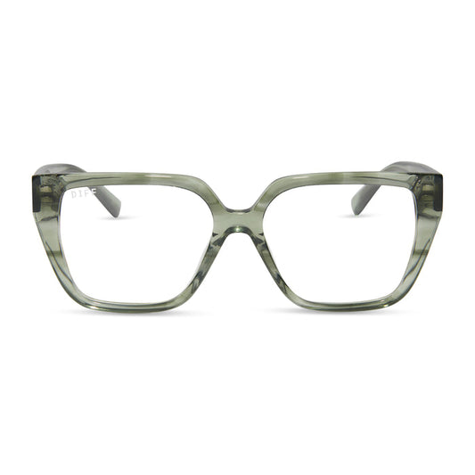 diff eyewear featuring the olive square prescription glasses with a cool matcha green frame and prescription lenses front view
