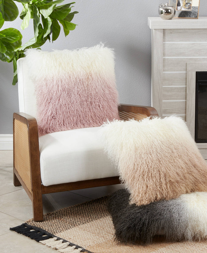 Ombre Lamb Fur Pillow: Natural / Polyester Insert / 20"