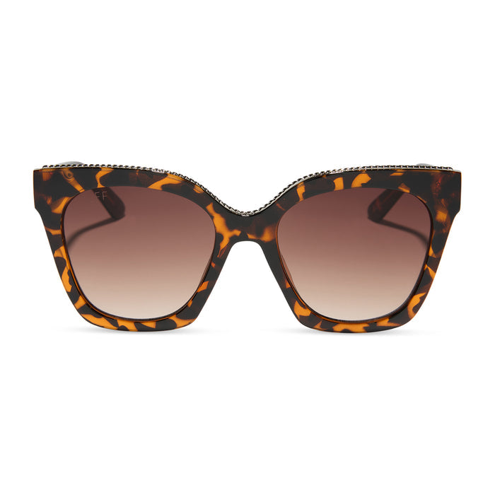 diff eyewear paris square oversized sunglasses with a dark tortoise frame and brown gradient lenses front view