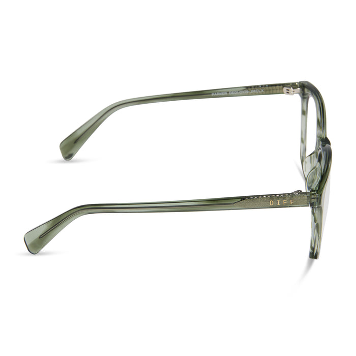 diff eyewear featuring the parker square prescription glasses with a cool matcha green frame and prescription lenses side view