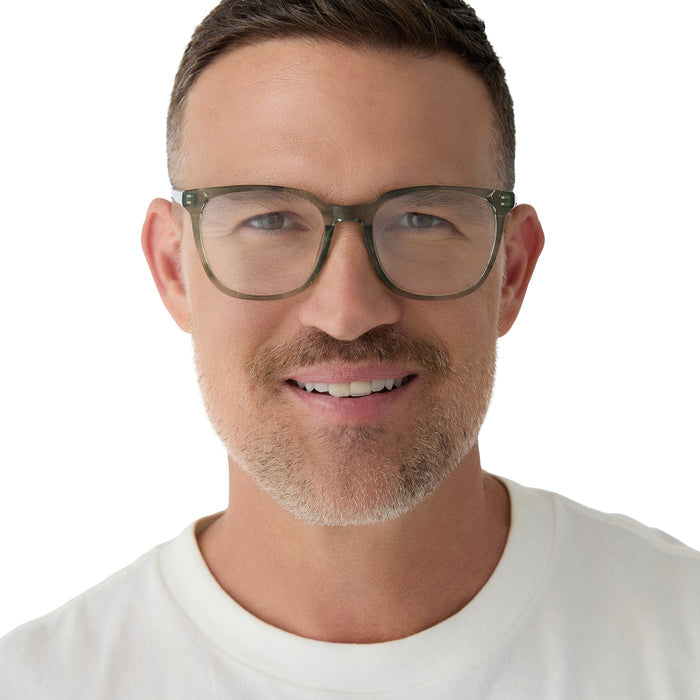 on model - male wearing diff eyewear featuring the parker square prescription glasses with a cool matcha green frame and prescription lenses front view