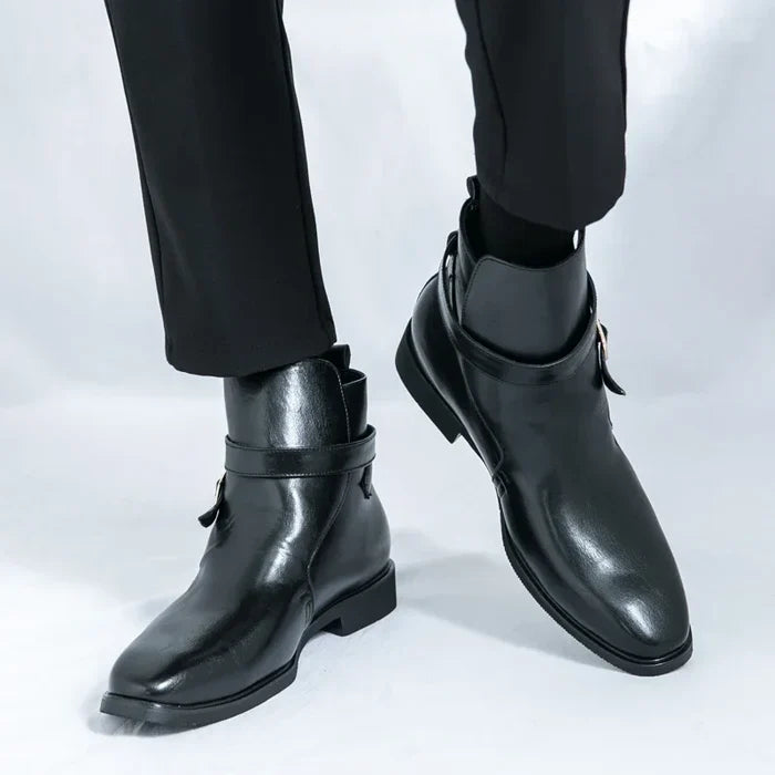 Pascal Mercier Sleek Buckle Strap Leather Ankle Boots