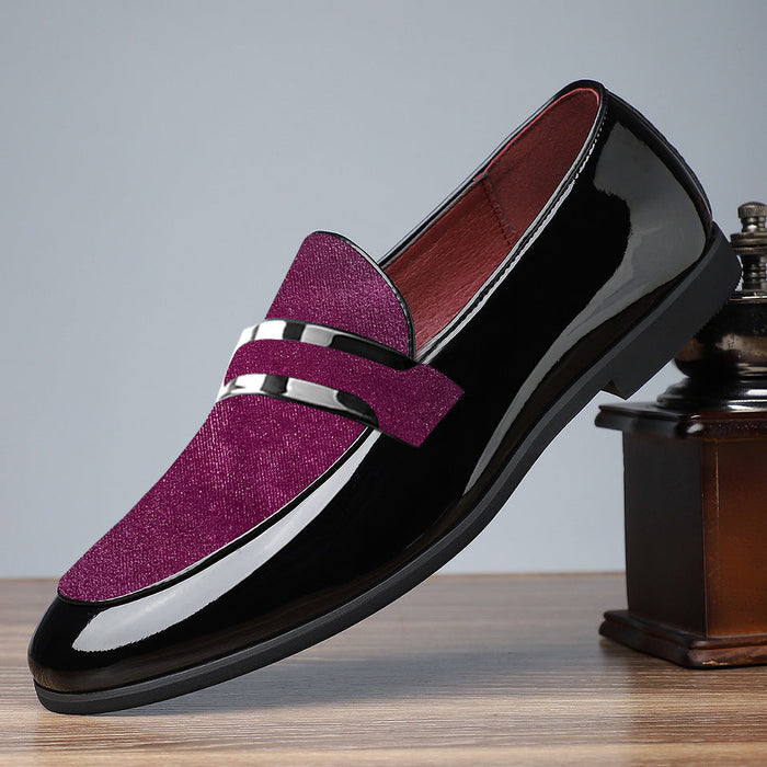 Sole view of patent leather contrast panel loafers