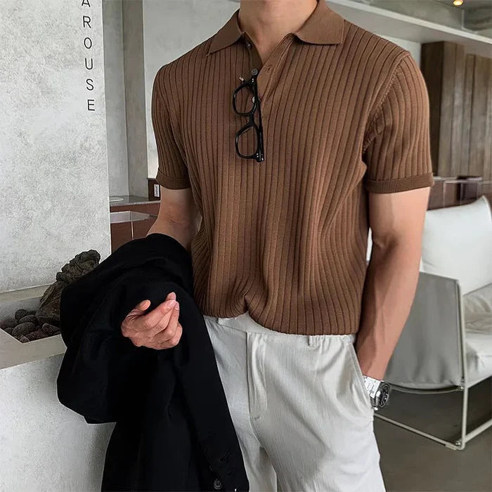 Paul Verdi Men’s Ribbed Knit Polo Shirt