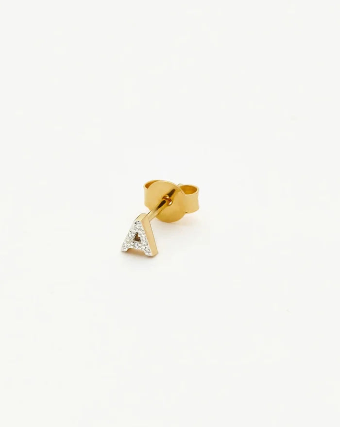 Pave Initial Single Stud Earring - Initial A | 18ct Gold Vermeil/Cubic Zirconia Earrings Missoma