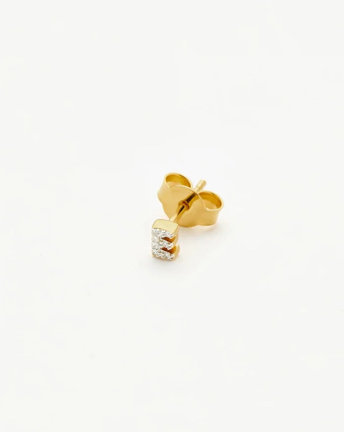 Pave Initial Single Stud Earring - Initial E | 18ct Gold Vermeil/Cubic Zirconia Earrings Missoma