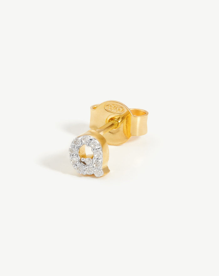 Pave Initial Single Stud Earring - Initial Q | 18ct Gold Plated Vermeil/Cubic Zirconia Earrings Missoma