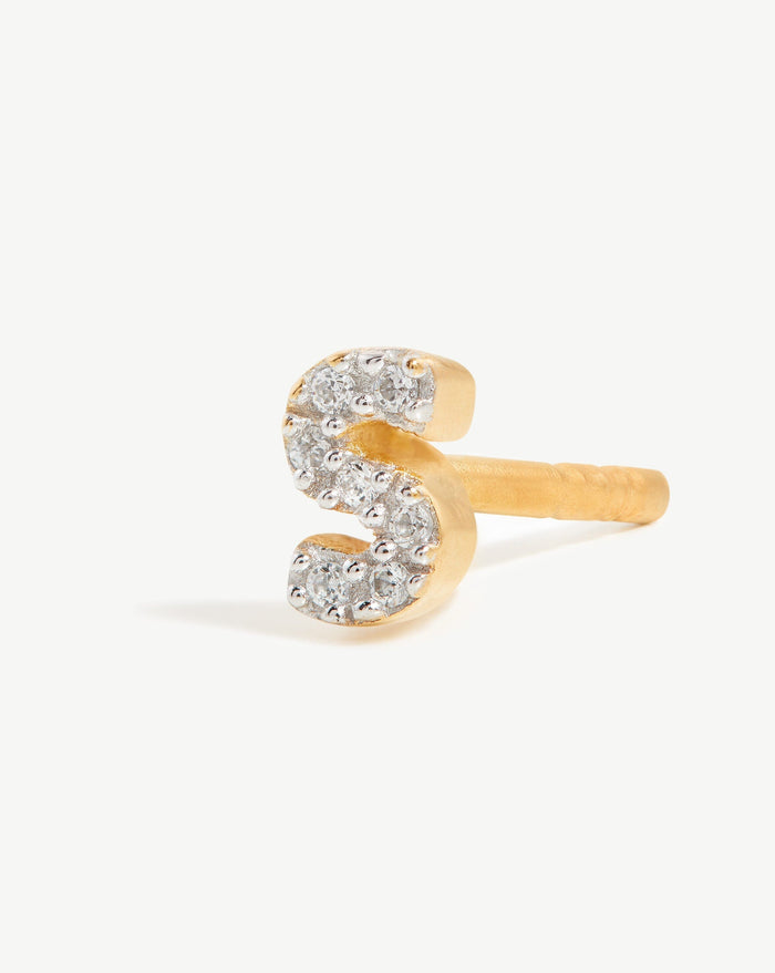 Pave Initial Single Stud Earring - Initial S | 18ct Gold Plated Vermeil/Cubic Zirconia Earrings Missoma