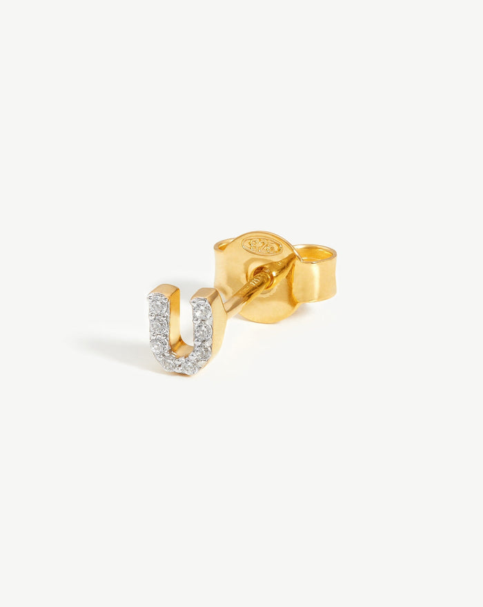 Pave Initial Single Stud Earring - Initial U | 18ct Gold Plated Vermeil/Cubic Zirconia Earrings Missoma