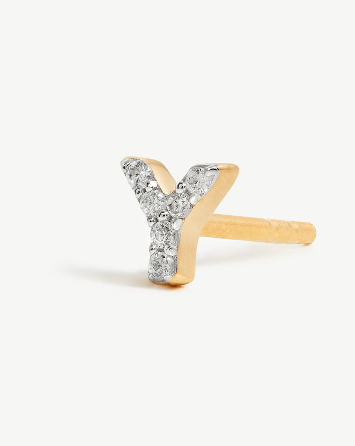 Pave Initial Single Stud Earring - Initial Y | 18ct Gold Plated Vermeil/Cubic Zirconia Earrings Missoma