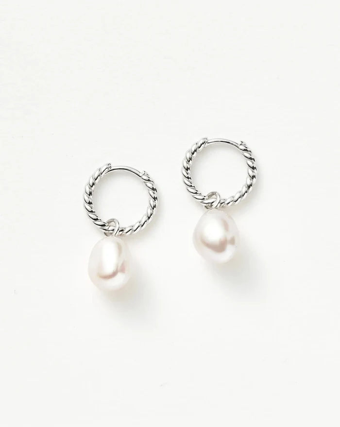 Pearl Twisted Small Drop Hoop Earrings | Sterling Silver/Pearl Earrings Missoma