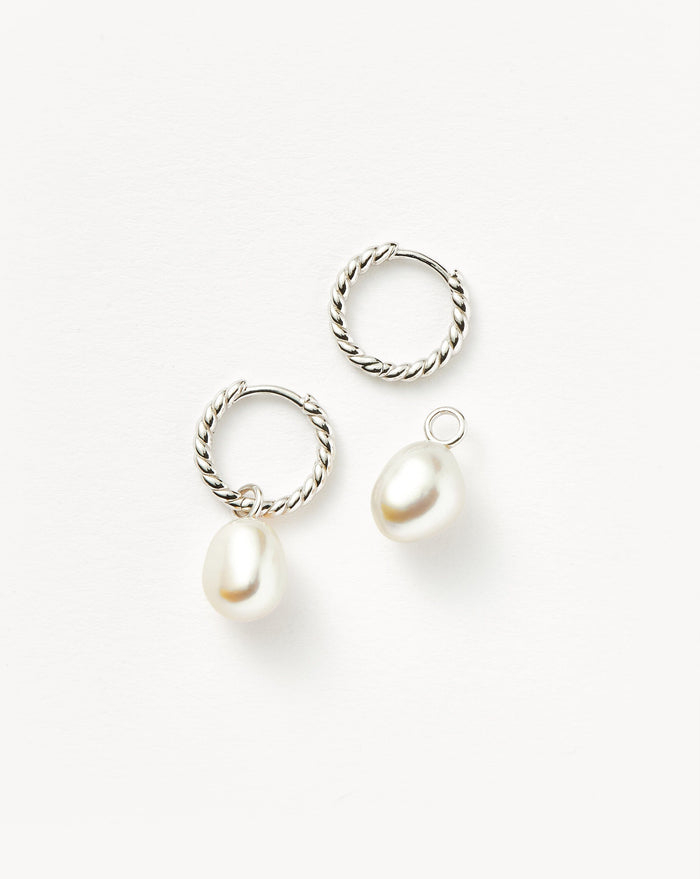 Pearl Twisted Small Drop Hoop Earrings | Sterling Silver/Pearl Earrings Missoma