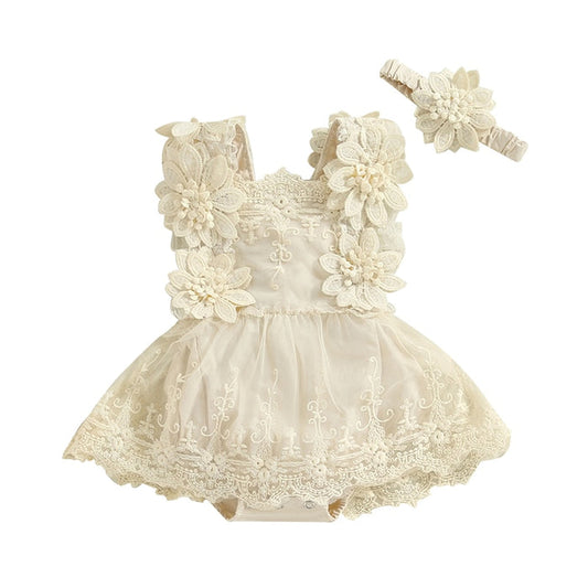 PERSEPHONE Crochet & Lace Romper with Headband