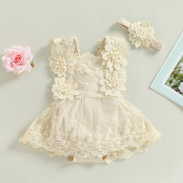 PERSEPHONE Crochet & Lace Romper with Headband