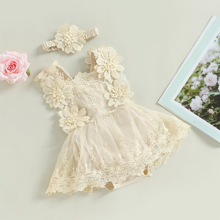 PERSEPHONE Crochet & Lace Romper with Headband