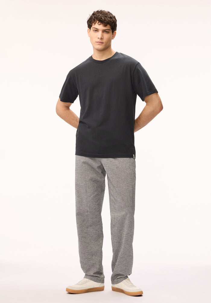 Buffalo Men Pants Black Woven Casual Pants Soft And Breathable Linen-Blend Elastic Waistband