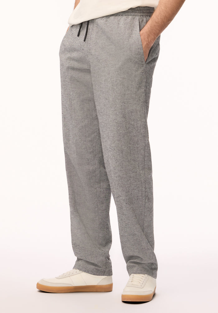 Buffalo Men Pants Black Woven Casual Pants Soft And Breathable Linen-Blend Elastic Waistband